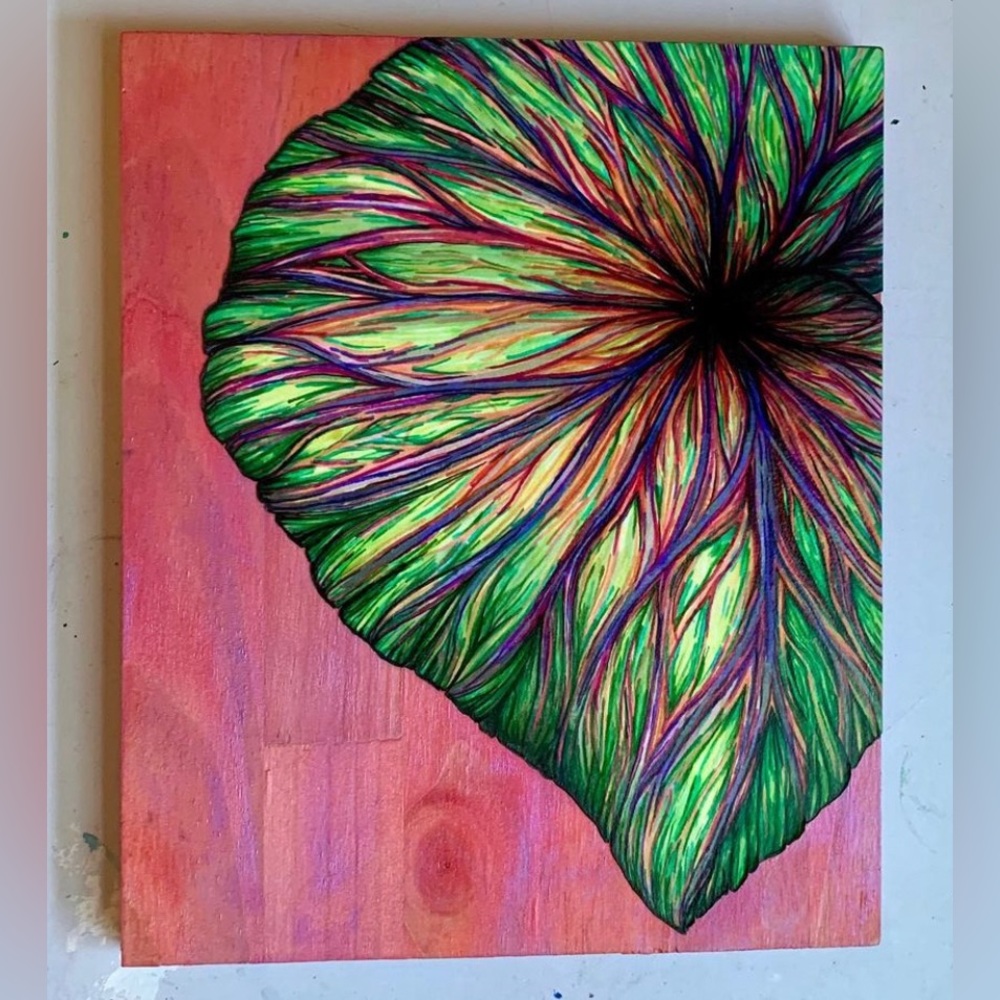 Mixed Media Begonia Leaf Drawing/Painting